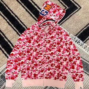 Bape Pink Camo Shark Full Zip Parker Hoodie